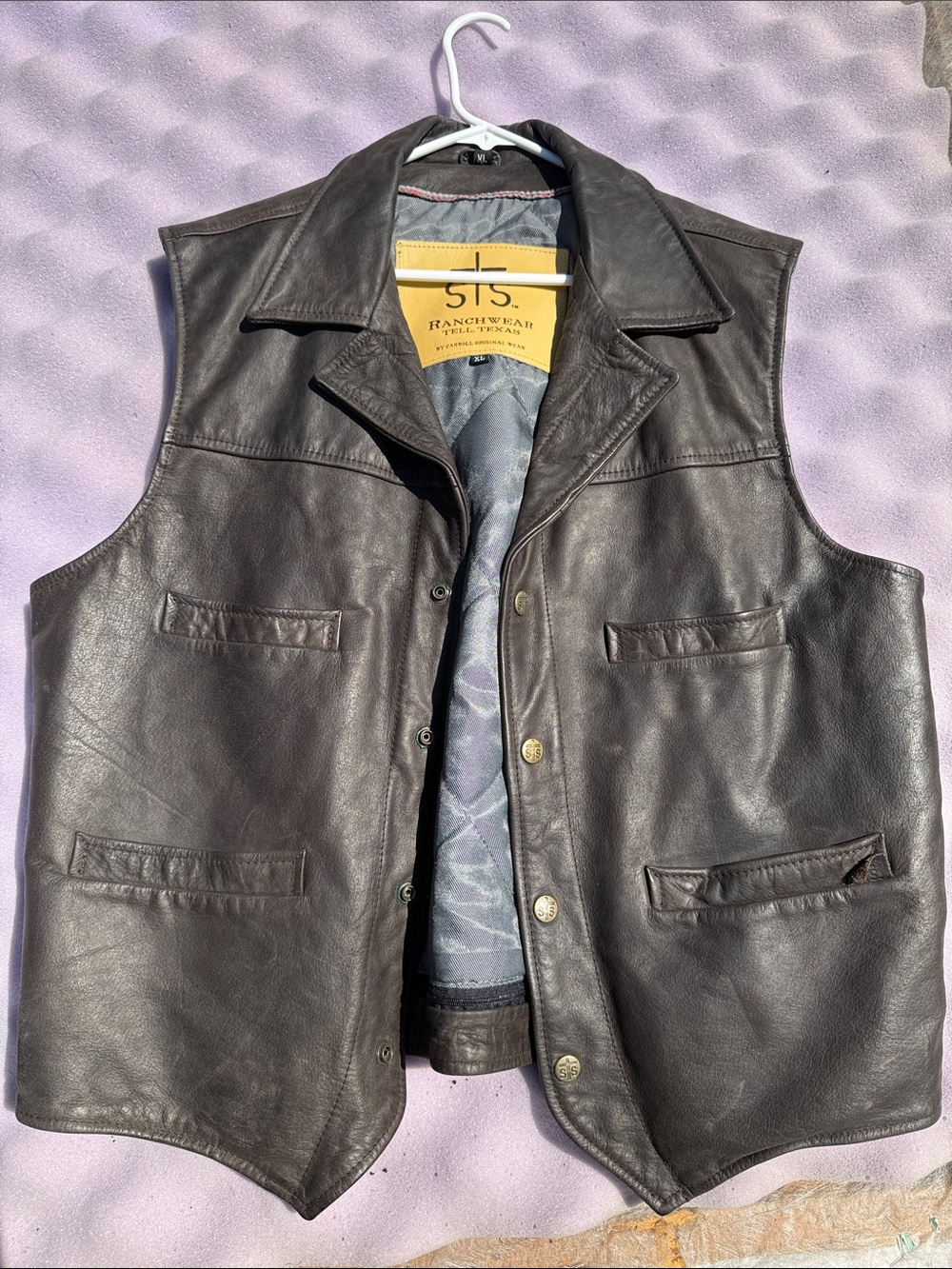 STS Ranchwear Men's Dark Brown Leather Vest with Notched Collar